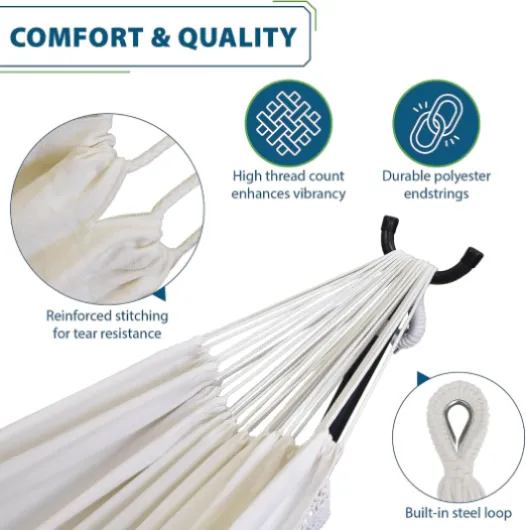 Vivere C8SPCT-00 Double hamac Coton avec Solide Support en pin - Naturel Natural