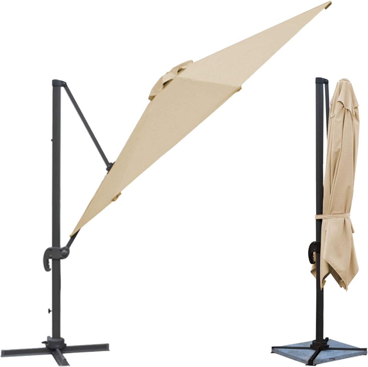 Parasol déporté Molokai carré 3x3m Beige avec manivelle - Parasol déporté inclinable, Rabattable et Rotatif avec Housse de Protection.
