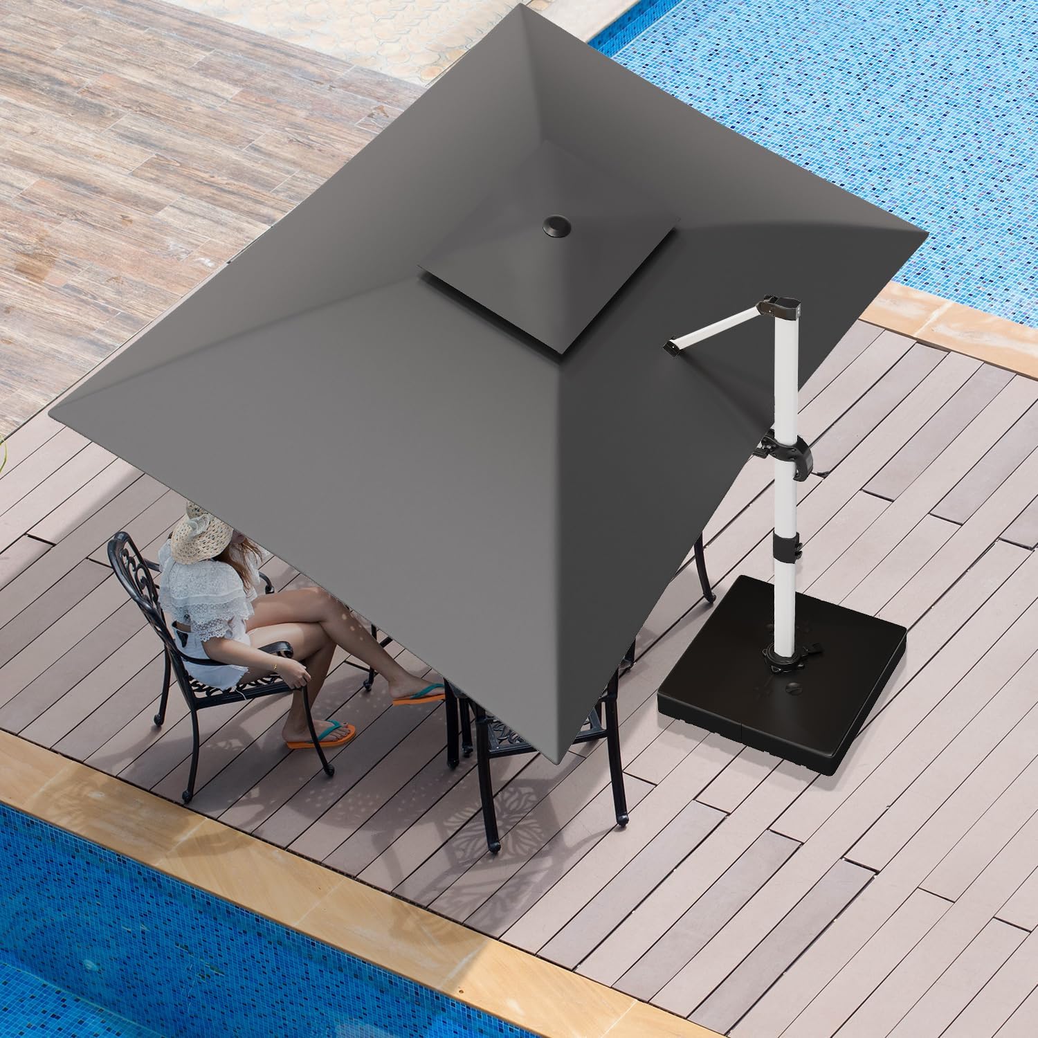 Parasol Déporté Carré, Canopée Monocouche Parasol de Jardin Extérieur en Aluminium Inclinable Toile Protection UV50+ avec Housse de Protection pour Balcon Patio Terrasse Grau-Double Canopée 3x4M