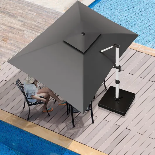 Parasol Déporté Carré, Canopée Monocouche Parasol de Jardin Extérieur en Aluminium Inclinable Toile Protection UV50+ avec Housse de Protection pour Balcon Patio Terrasse Grau-Double Canopée 3x4M