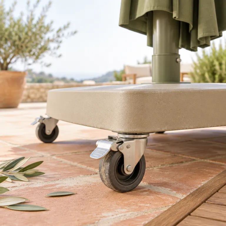 Pied de parasol sur roulettes : la base mobile qui transforme votre terrasse