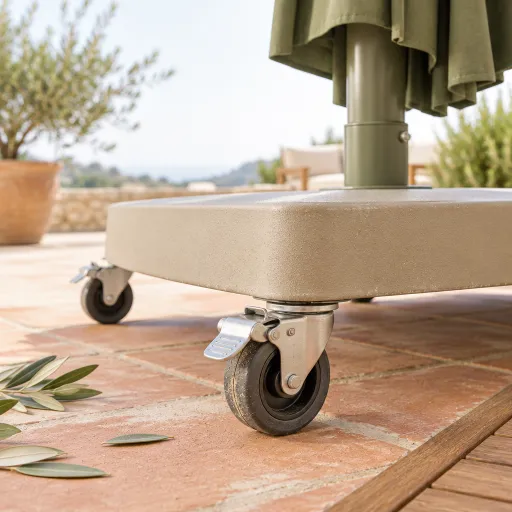 Pied de parasol sur roulettes : la base mobile qui transforme votre terrasse