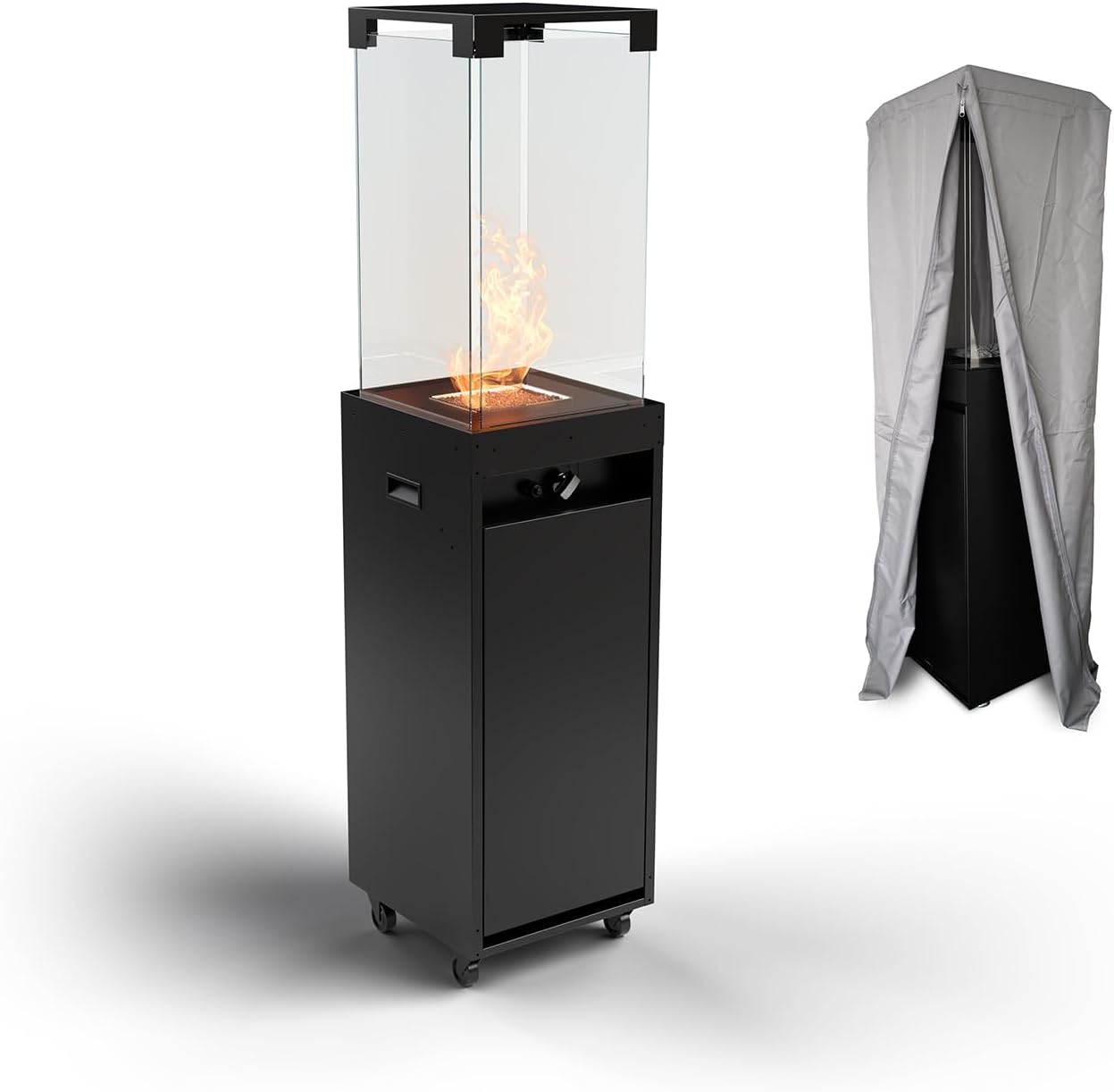 Planika Faro - Foyer Décoratif avec Cheminée pour Jardin - Chauffage de Terrasse au Gaz Propane - Extérieur - Portable - Minimaliste - Noir - avec Hosse de Protection - 8kW Jet Black