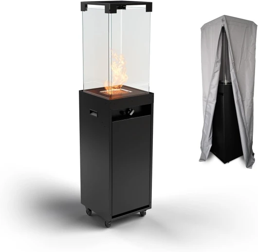 Planika Faro - Foyer Décoratif avec Cheminée pour Jardin - Chauffage de Terrasse au Gaz Propane - Extérieur - Portable - Minimaliste - Noir - avec Hosse de Protection - 8kW Jet Black
