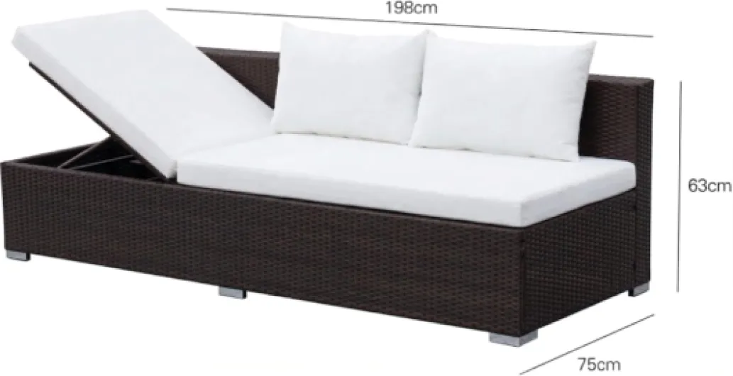 CONCEPT USINE - Salon de Jardin Samoa Encastrable 10 Places - Résine Tressée 4 Fils Marron - Table Haute en Verre Trempé - Canapé d'angle Inclinable avec Coffre de Rangement - 4 Poufs et Coussins Marron et Blanc