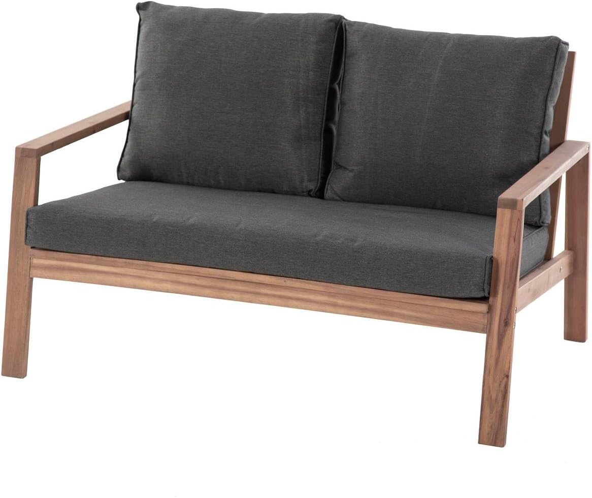 Salon de Jardin Tiwi Acacia et Carbone 4 Places Coussins Déhoussables, Déperlants 2 Fauteuils, 1 Canapé, 1 Table Basse pour Terasse 4 place(s)