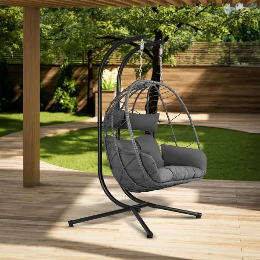 Fauteuil Suspendu Double Aria de Juskys - Fauteuil Suspendu en polyrotin avec Support & Coussins - balancelle pour Deux Personnes - Fauteuil d'extérieur/d'intérieur - Panier XXL Gris