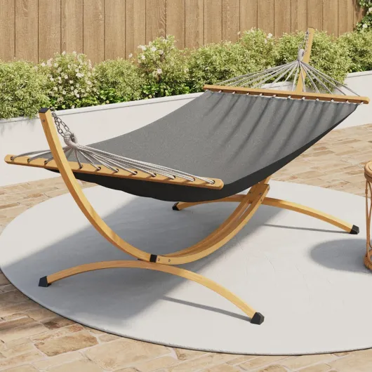 Hamac XL avec Support métal Effet Bois et Toile Grise
