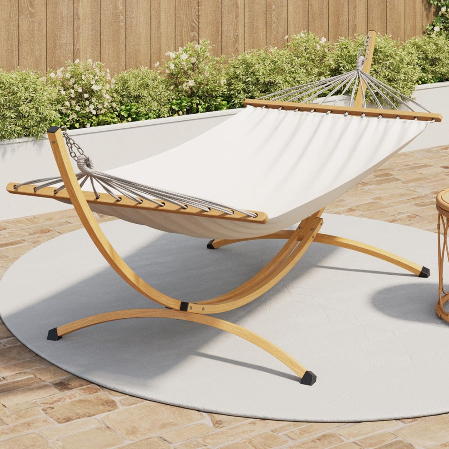 Hamac XL avec Support métal Effet Bois et Toile écrue