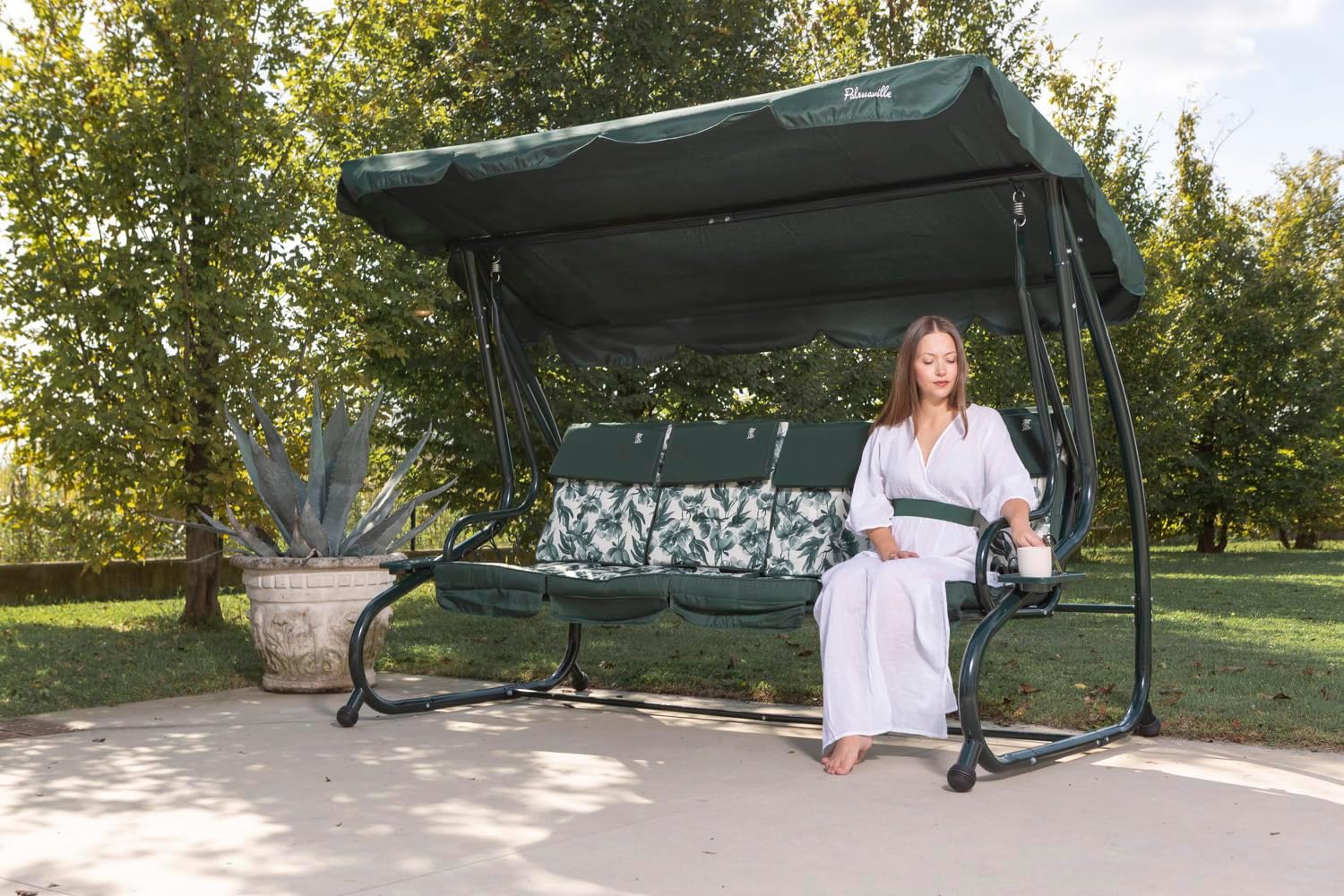 SIEDITI FUORI E DENTRO Balancelle de Jardin inclinable 4 Places avec Fonction lit et auvent réglable, Coussins rembourrés 7 cm avec appuie-tête Amovibles Mizar (Vert bégonia) Vert Bégonia 4 places