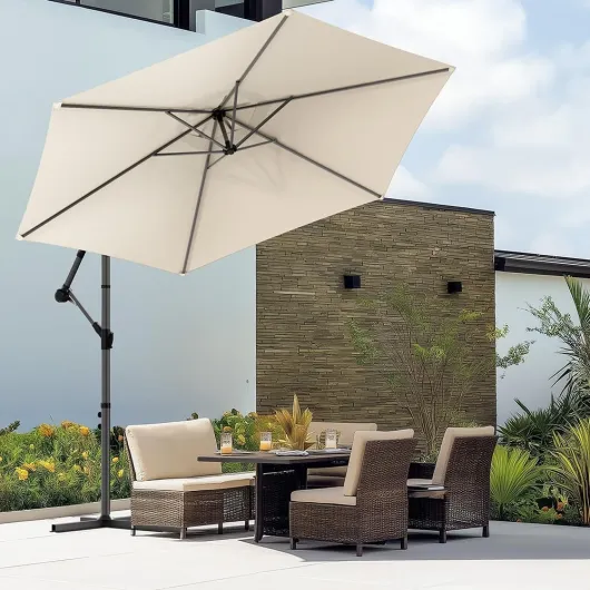 ® Parasol déporté hexagonale 3M avec Manivelle Anti-Retour Parasol inclinable Toile 180gr/m2 avec protection UV Hauteur 235cm 6 Baleines en acier Inclus housse de protection Beige Beige 6 Baleines