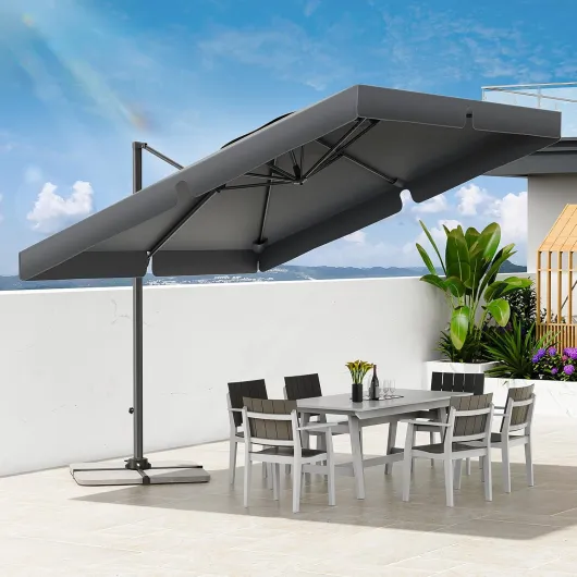 Parasol Déporté Carré, Parasol de Jardin Extérieur avec Manivelle et Réglage Hauteur, Protection UV 50+, Pour Terrasse, Jardin, Balcon et Restaurant, Gris Gris 3000 x 3000 mm