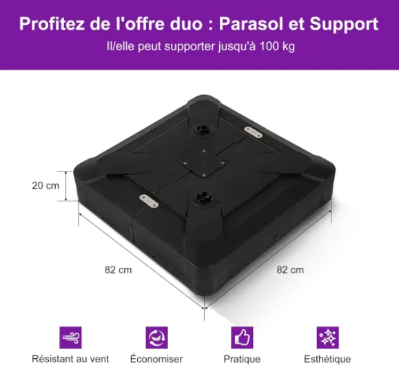 Parasol Déporté 3 x 3 m Carré avec pied, Aspect du Teck en Aluminium, Parasol de Jardin Extérieur à Toit Double Rotatif 360°, Pour Terrasses, Piscines, Patio, Beige Beige 3 x 3 m Avec Pied