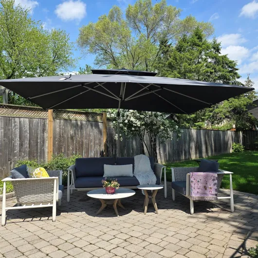 Parasol Déporte 3 x 4 m Rectangulaire, Parasol De Jardin Extérieur Toit à Double Rotatif 360°, Armature de Parapluie en Aluminium, Avec Protection Solaire UPF50+, Pour Terrasses, Gris Gris acier 3 x 4 m Parasol Uniquement