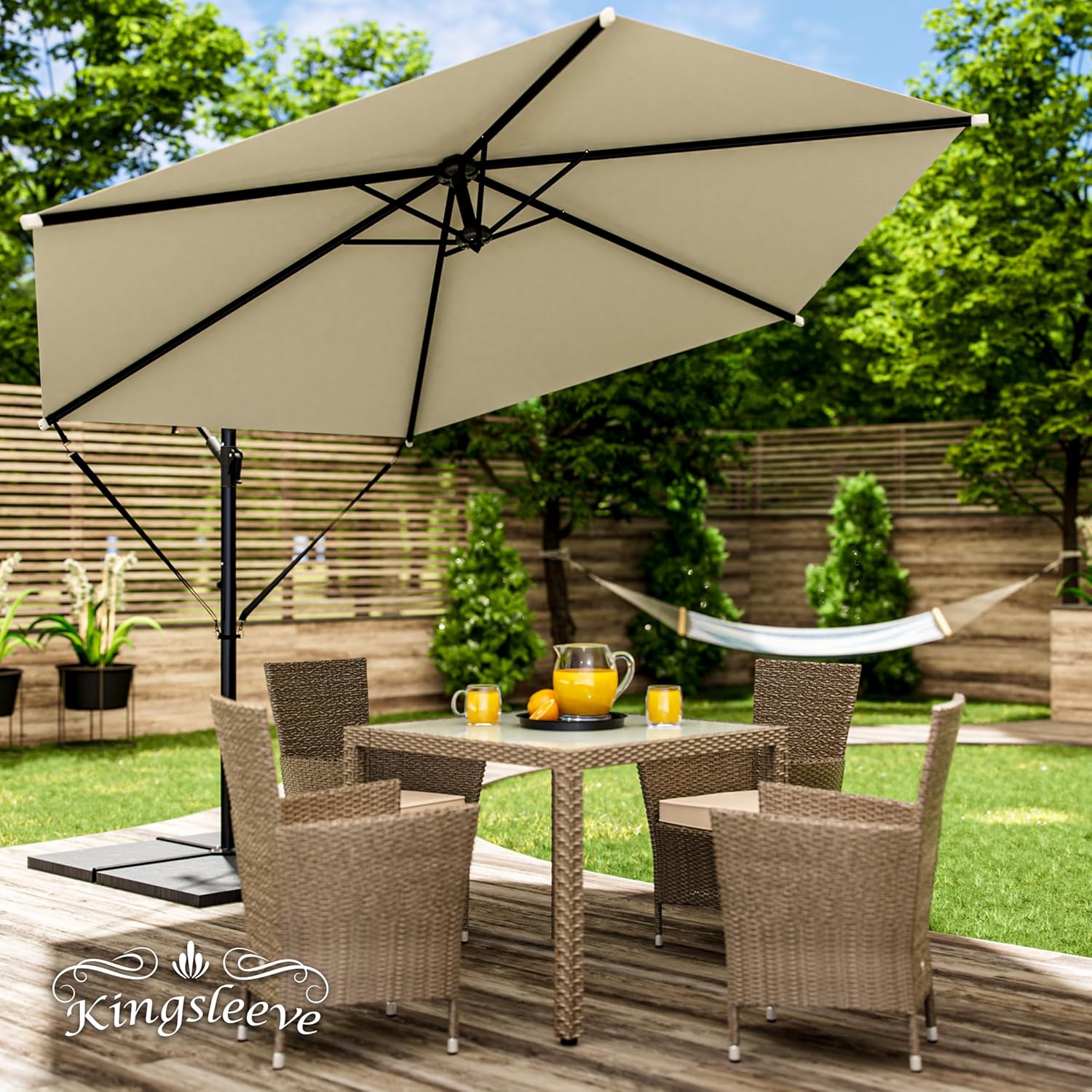 Kingsleeve® Parasol de jardin extérieur en aluminium Parasol déporté inclinable Ø300cm ou Ø330cm avec manivelle Protection UV Crème