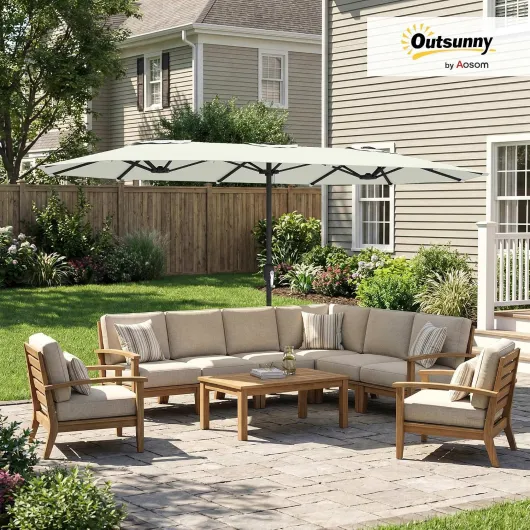 Parasol de Jardin Extérieur 459 x 266 cm, Parasol Double avec Manivelle, Polyester 180g/m², Protection UV 50+, Housse de Protection Incluse, pour Patio, Terrasse, Crème