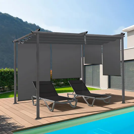 Pergola édition spéciale Toit rétractable 3x4 M et 4 Stores Gris Anthracite