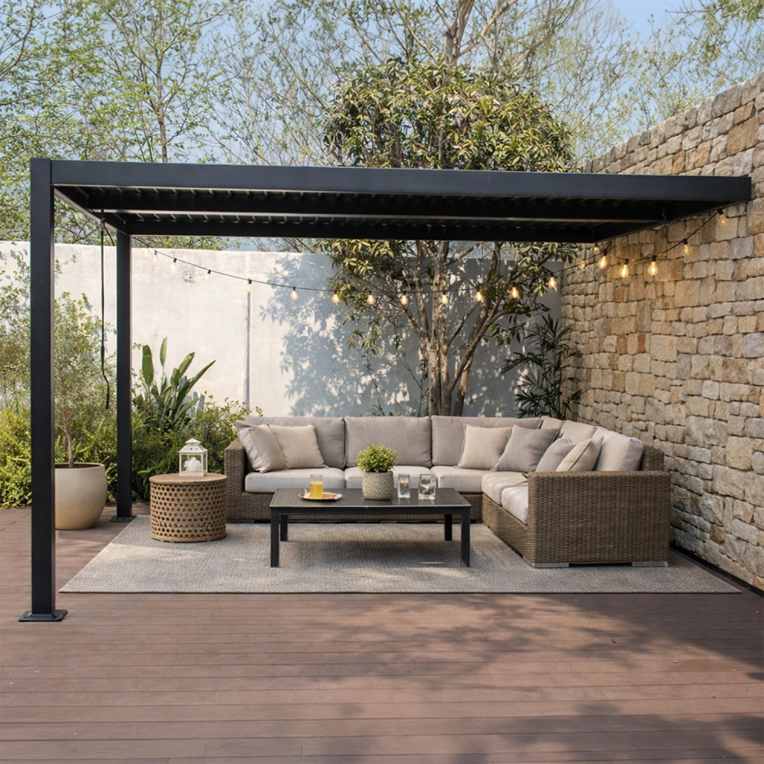 CONCEPT USINE Pergola Bioclimatique Adossée SIFNOS Aluminium Noir 4x3m - Qualité Premium, Design Épuré & Fonctionnel, Mobilier Contemporain, Confort & Durabilité