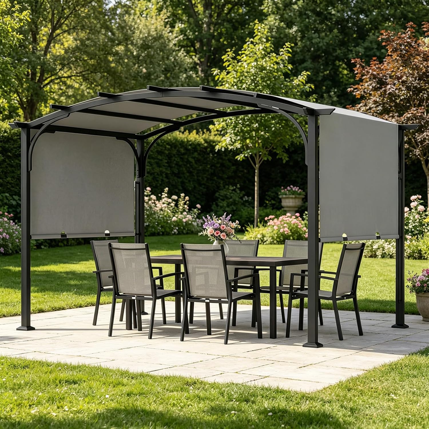 Pergola Toit Rétractable, 3x2,5M Pergola Jardin Extérieur Coulissante, Cadre Métallique Renforcé, Polyester Imperméable, Abri Solaire, Tonnelle de Jardin pour Terrasse Piscine (Gris)