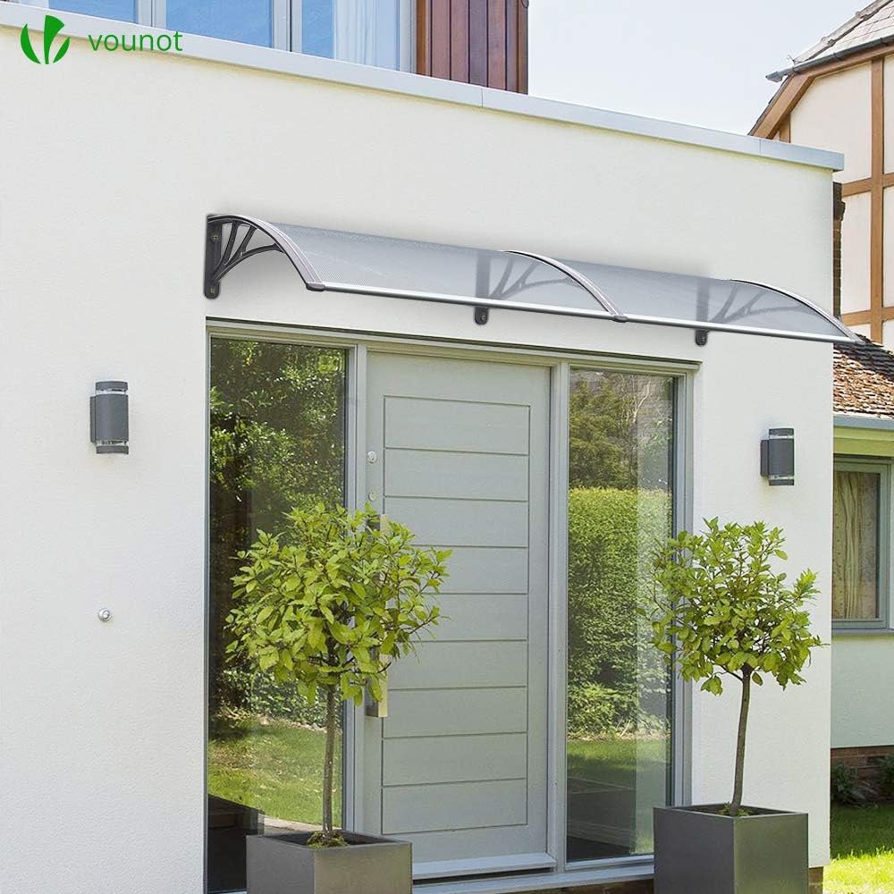 ® Auvent de Porte d'entrée Toit Marquise en Polycarbonate Porte Résistante Toit Abri Protection Contre La Pluie et UV Gris Transparent 200cm*80cm 200x80cm Gris