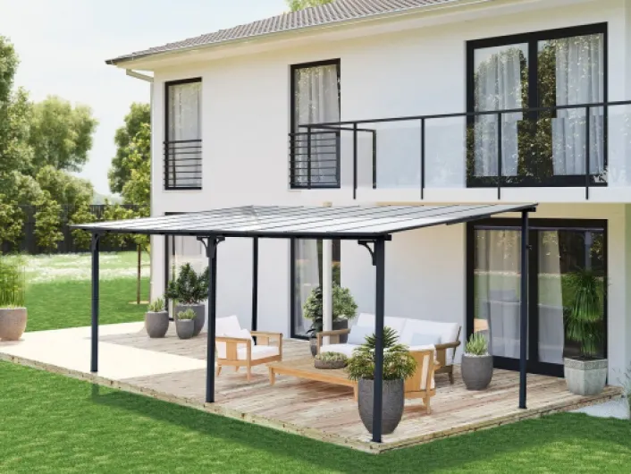 Pergola tonnelle adossée Marvin - 5.5 x 3 m - 545 x 298 x 243 cm - Gris foncé