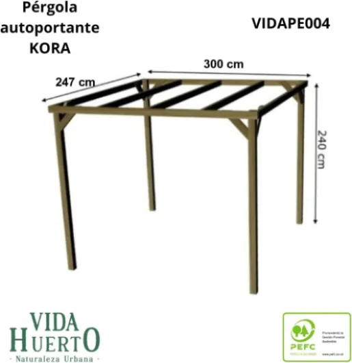 Pergola autoportante en bois gamme Kora de VidaHuerto : élégance naturelle pour votre espace extérieur (bois de pin, 300 x 240 x 240 cm) Bois de pin 300X240X240 CM