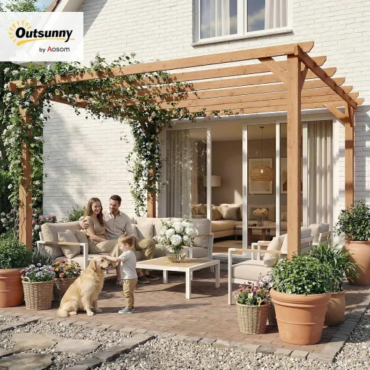 Pergola en Bois Massif de Jardin 3 x 3 m - Structure Robuste avec poteaux 90 mm et 7 poutres - tonnelle extérieur Stable pour vignes et Plantes grimpantes, Effet Bois d'érable