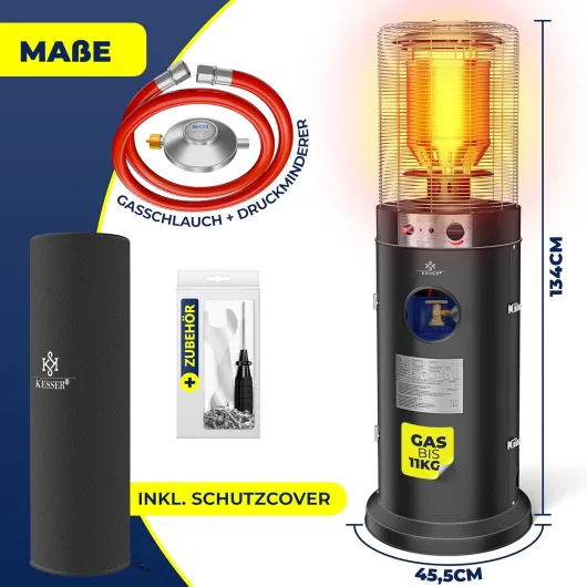 KESSER® Chauffage à gaz KE12 - Chauffage de terrasse - Radiateur extérieur - Chauffage extérieur 12,5 kW - Chauffage d'extérieur à gaz - Chauffage radiant - Appareil de chauffage, noir