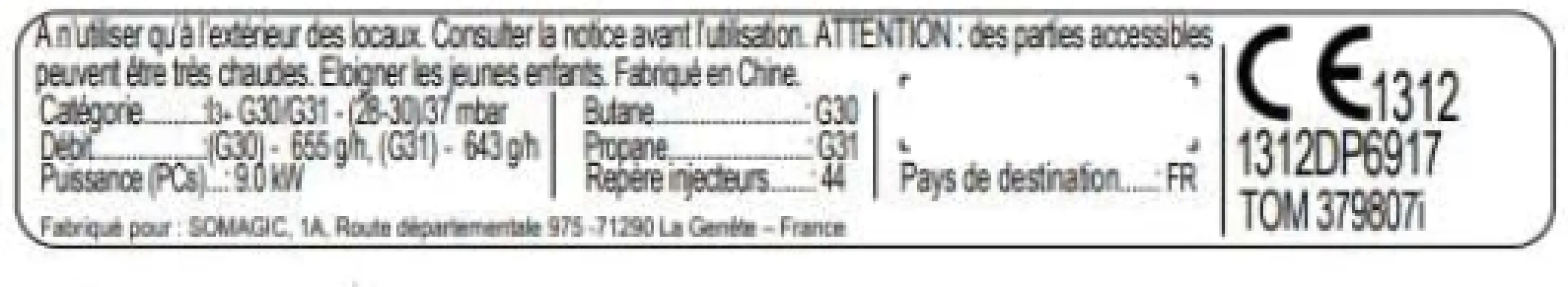 Brasero de Cuisson au gaz, Somagic.