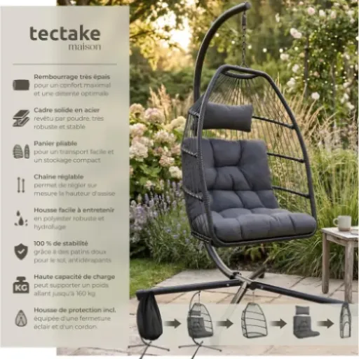 Test tectake Fauteuil Oeuf Suspendu : le fauteuil cocooning qui fait le job sans exploser le budget