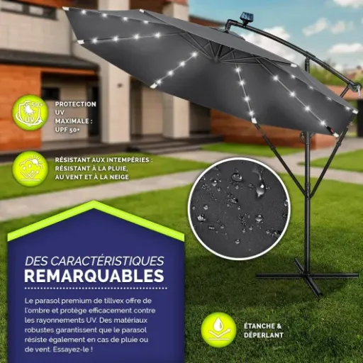Test Tillvex Parasol déporté LED 3 m : un gros parasol qui fait le job sans trop se compliquer la vie