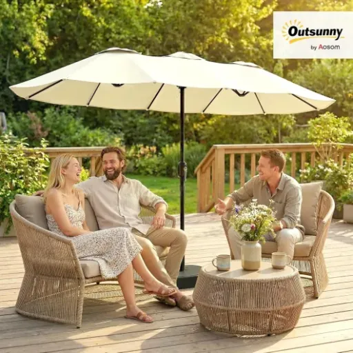 Test Outsunny Parasol de Jardin 300x150 : le double parasol qui couvre vraiment une grande table
