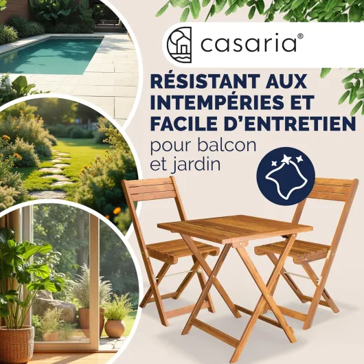 ® Salon De Jardin Exterieur - Petit Salon De Jardin Pliable en Bois D'acacia, 1 Table, 2 Chaises, Résistant Aux Intempéries, Intérieur Extérieur, Design Intemporel, Montage Rapide Brun