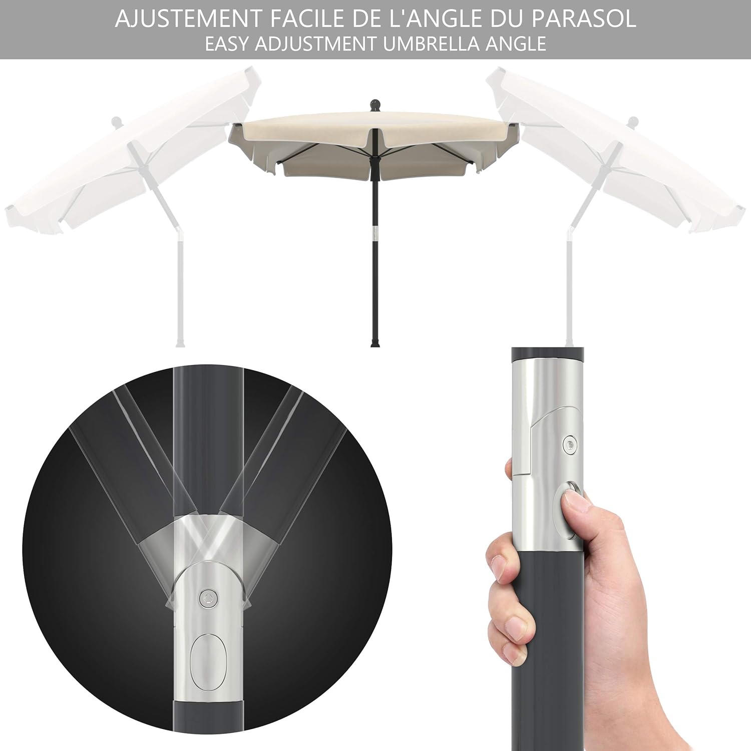 ® Parasol Inclinable Rectangulaire 200x125cm 160gr/m2 avec Protection UV Hauteur 2m35 Toile Polyester Parasol Pliable pour Extérieur Inclus Housse de Protection Beige