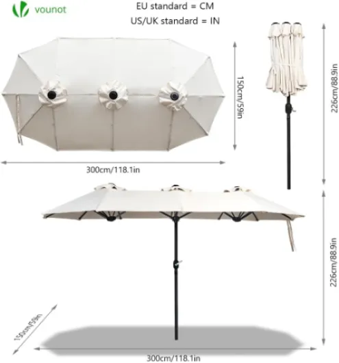 ® Parasol de Jardin Double Aluminium 150 x 300cm avec Manivelle Toile 180 GR/m2 Protection Solaire Hauteur 226cm Résistant à l'eau Housse de Protection Inclus Beige 150x300cm Beige