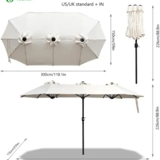 Test vounot Parasol de Jardin Double 150x300 : le gros parasol qui fait l’ombre qu’on lui demande