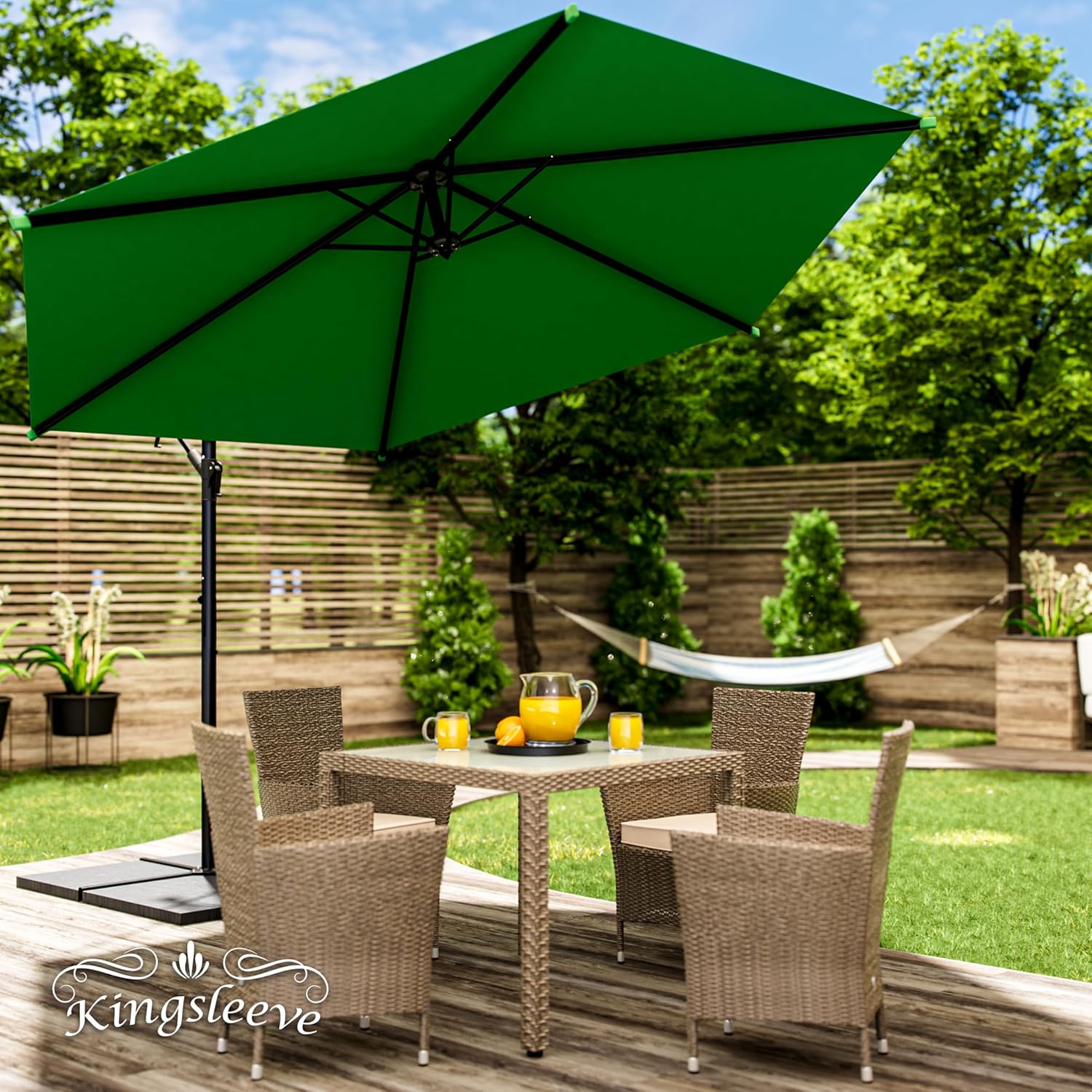 Kingsleeve® Parasol de jardin extérieur en alu Parasol déporté inclinable vert Ø330cm avec manivelle Protection UV 50+ 330 cm Vert