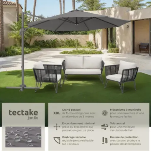 Test tectake DARIA Ø300 : le gros parasol déporté qui fait le job sans ruiner le budget