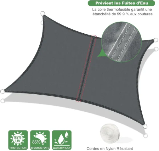 Voile d'ombrage Imperméable Rectangulaire 2,5x3m Toile Ombrage UV Protection pour Terrasse Jardin Extérieur-Gris Anthracite 2,5x3m Gris Anthracite