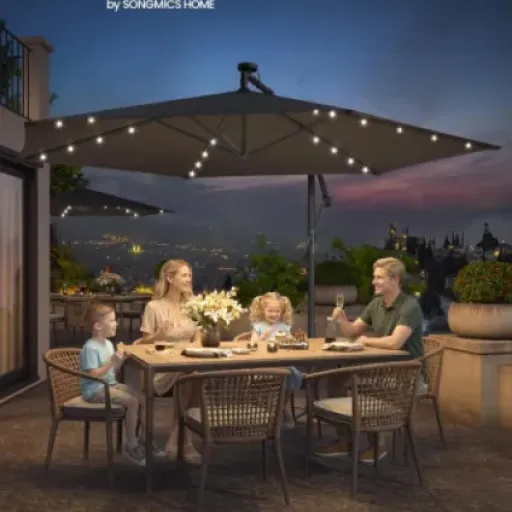 Test Parasol déporté SONGMICS 3 m avec LED : pratique pour l’ombre, moins drôle quand ça tourne avec le vent
