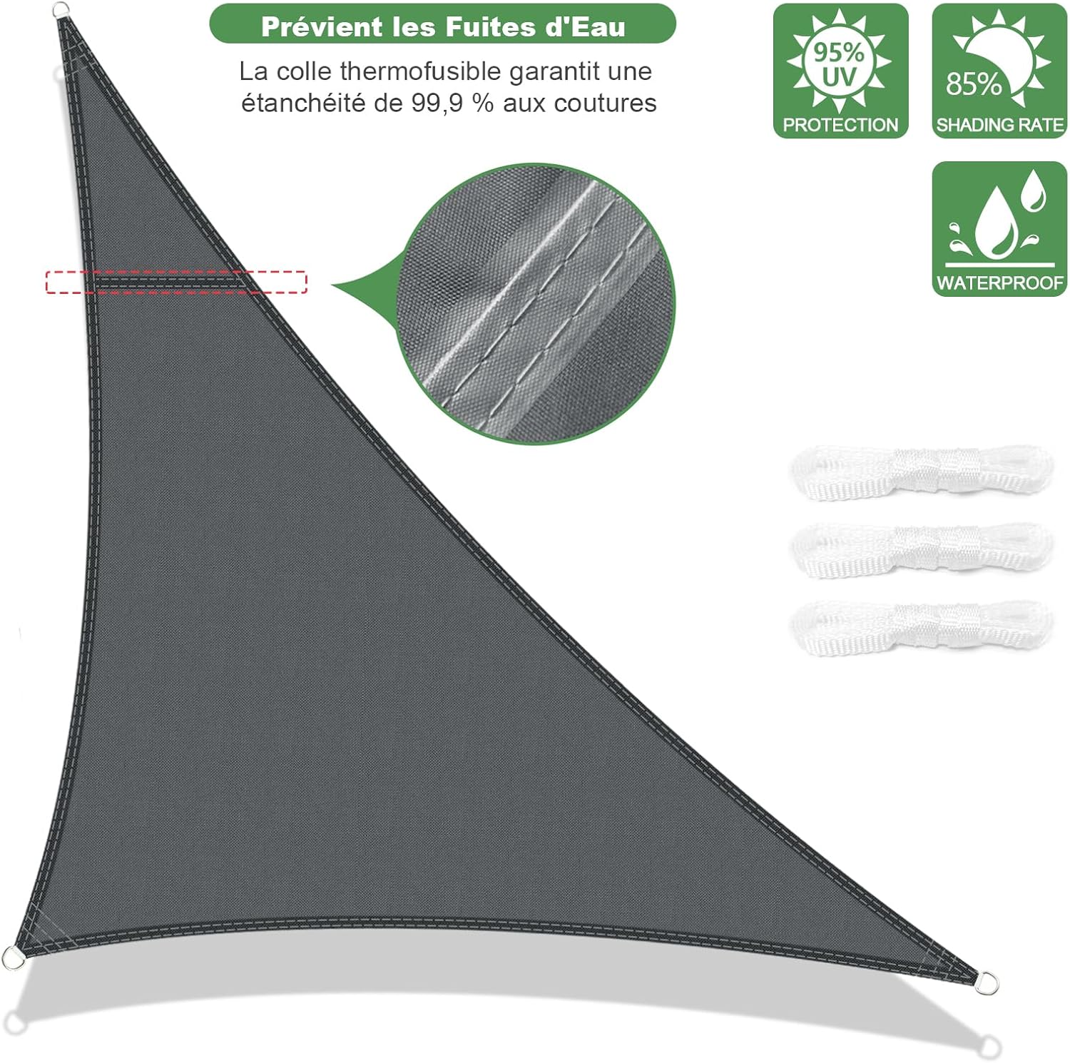 Voile d'ombrage Imperméable Triangulaire 4x4x5,65m Toile Ombrage UV Protection pour Terrasse Jardin Extérieur-Gris Anthracite 4x4x5,65m Gris Anthracite