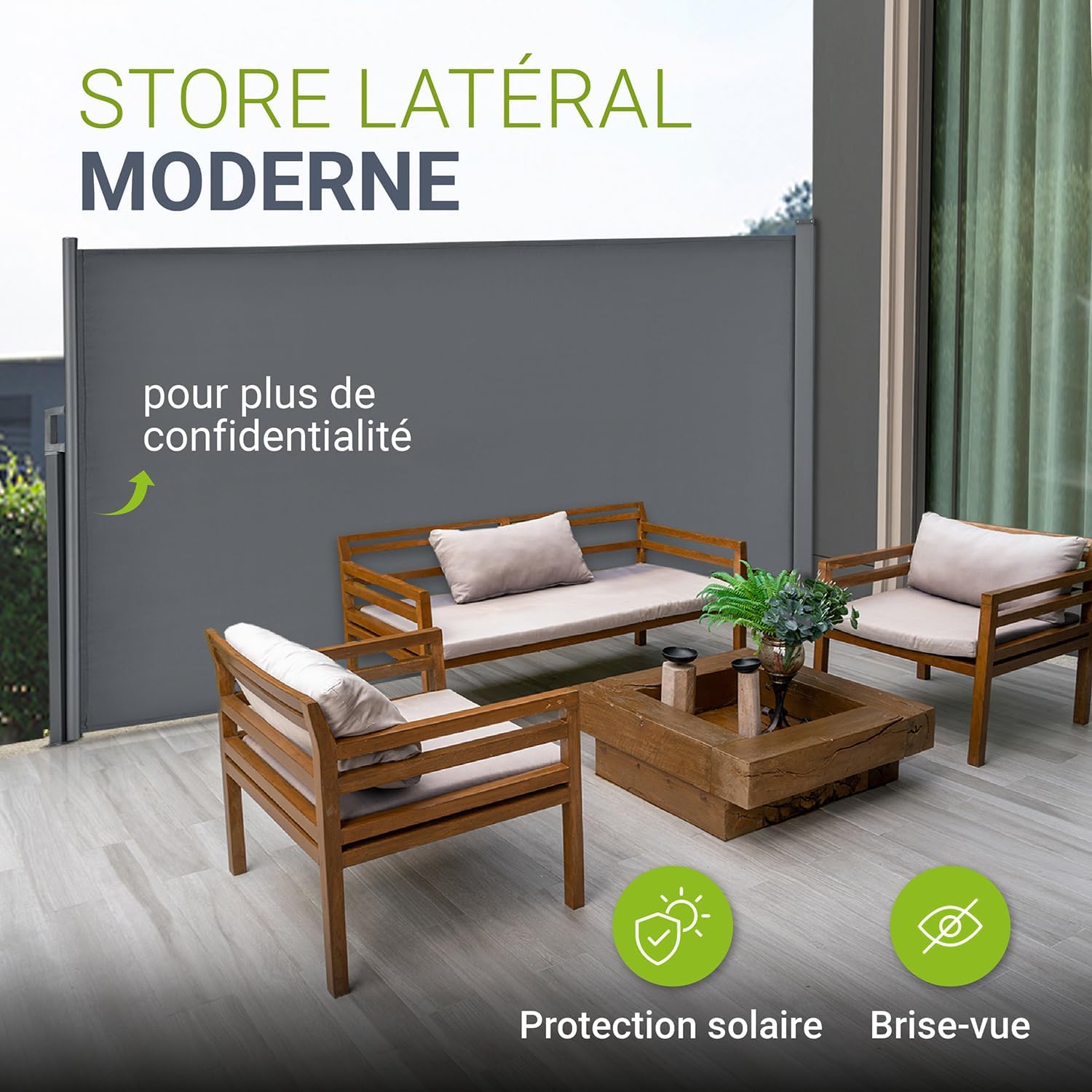 Store latéral 160 x 500 cm Extensible et Opaque, Brise-Vue pour Balcon, terrasse et Jardin, Auvent latéral avec Support Mural, Protection Solaire en Acier & Tissu Impermeable - Gris foncé gris foncé 500x160cm