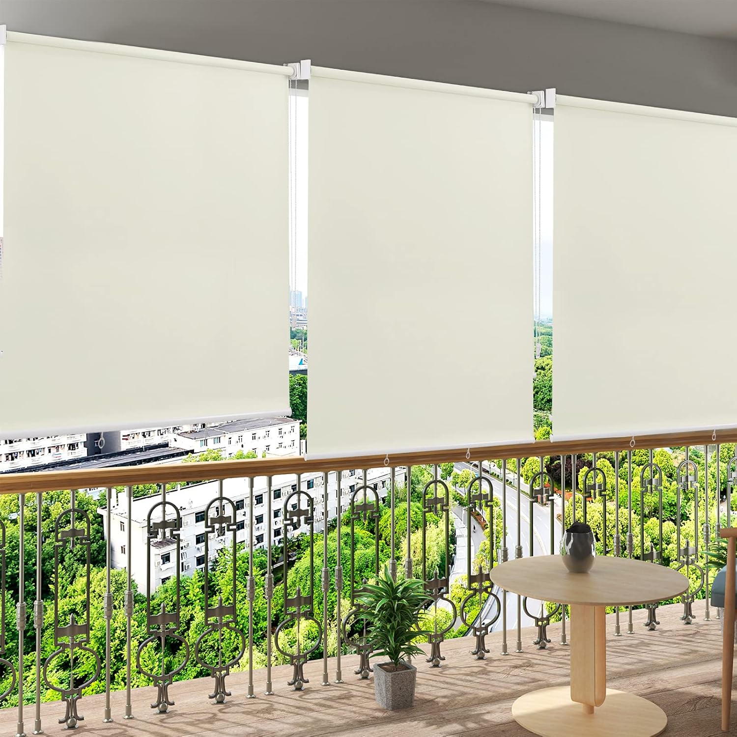 Store Enroulable d'Extérieur avec Chaîne, Brise-Vue Vertical Résistant aux Intempéries avec Protection UV et Isolation Thermique, pour Balcon, Terrasse ou Fenêtre, Beige 140x240 cm 140l x 240L cm Beige