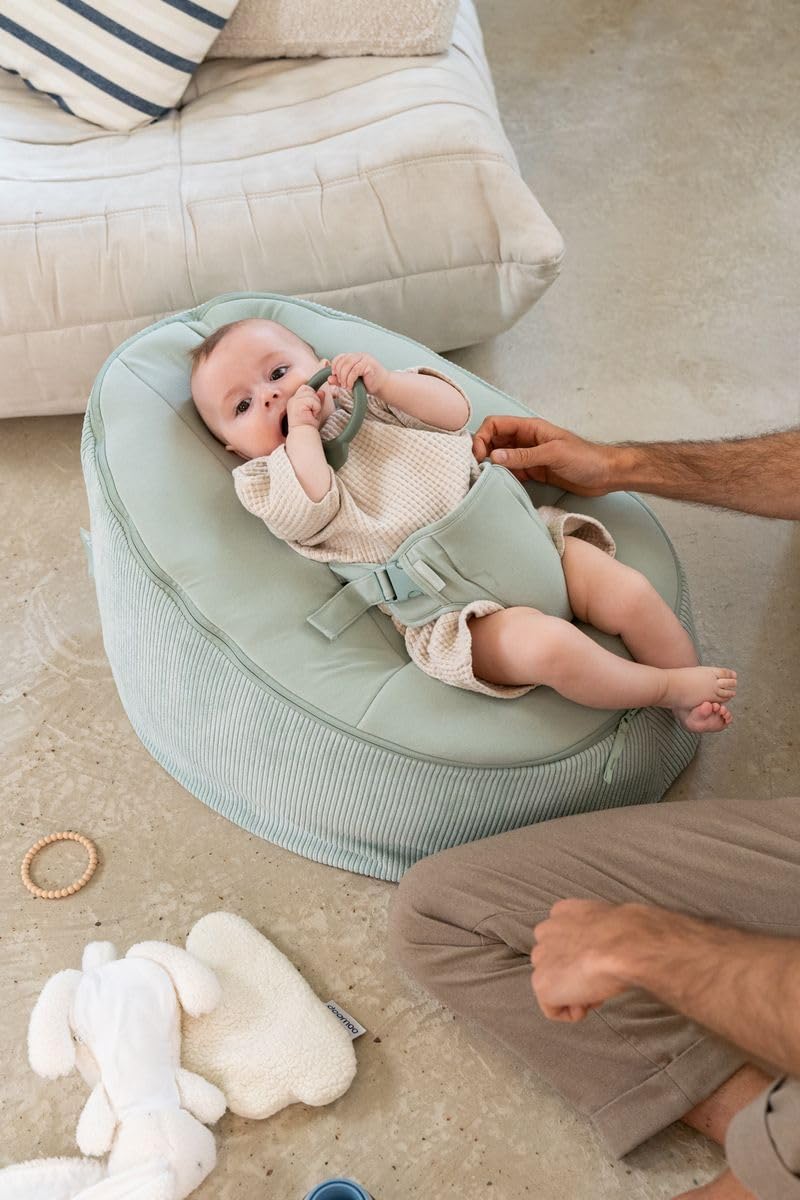 Transat Bébé Evolutif Fauteuil Enfant Seat'n Grow- Dès la Naissance et jusqu'à 25kg - Ultra Confort - Remplissage Microbilles et Tissus en Coton Doux Oeko-Tex et GOTS, Vert