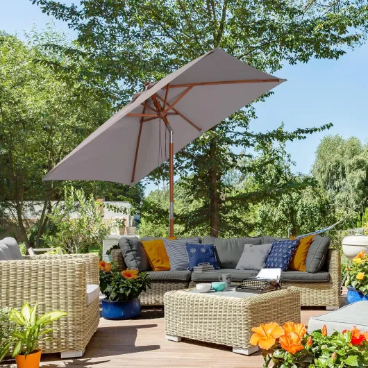 Parasol de jardin extérieur Parasol rectangulaire inclinable bois polyester haute densité 2L x 1,5l x 2,3H m gris clair 200x150x235cm Gris clair