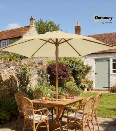 Parasol de jardin extérieur parasol droit double toit Hexagonal Grande Taille de Jardin Ø 2,5 x 2,3H m Bois de Bambou crème