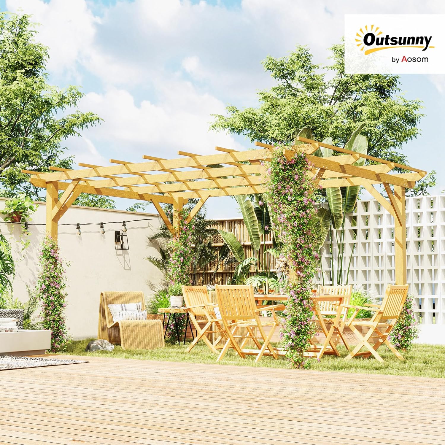 Pergola Jardin Exterieur 3 x 4 m, pergola en Bois, tonnelle de Jardin pour vignes grimpantes, Fleurs, rosiers, pergola pour terrasse, Patio, Bois Naturel
