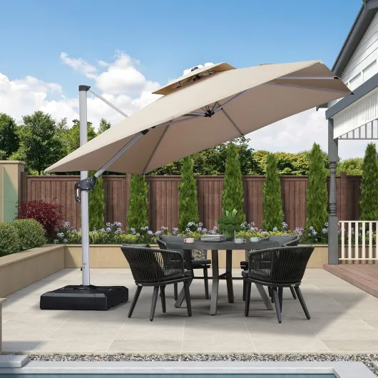 Parasol Déporté 3 x 3 m Carré, Parasol De Jardin Extérieur, Toit à Double Rotatif 360°, Armature de Parapluie en Aluminium, Avec Protection Solaire UPF50+, Pour Terrasses, Piscines, Beige Beige 3 x 3 m Parasol Uniquement