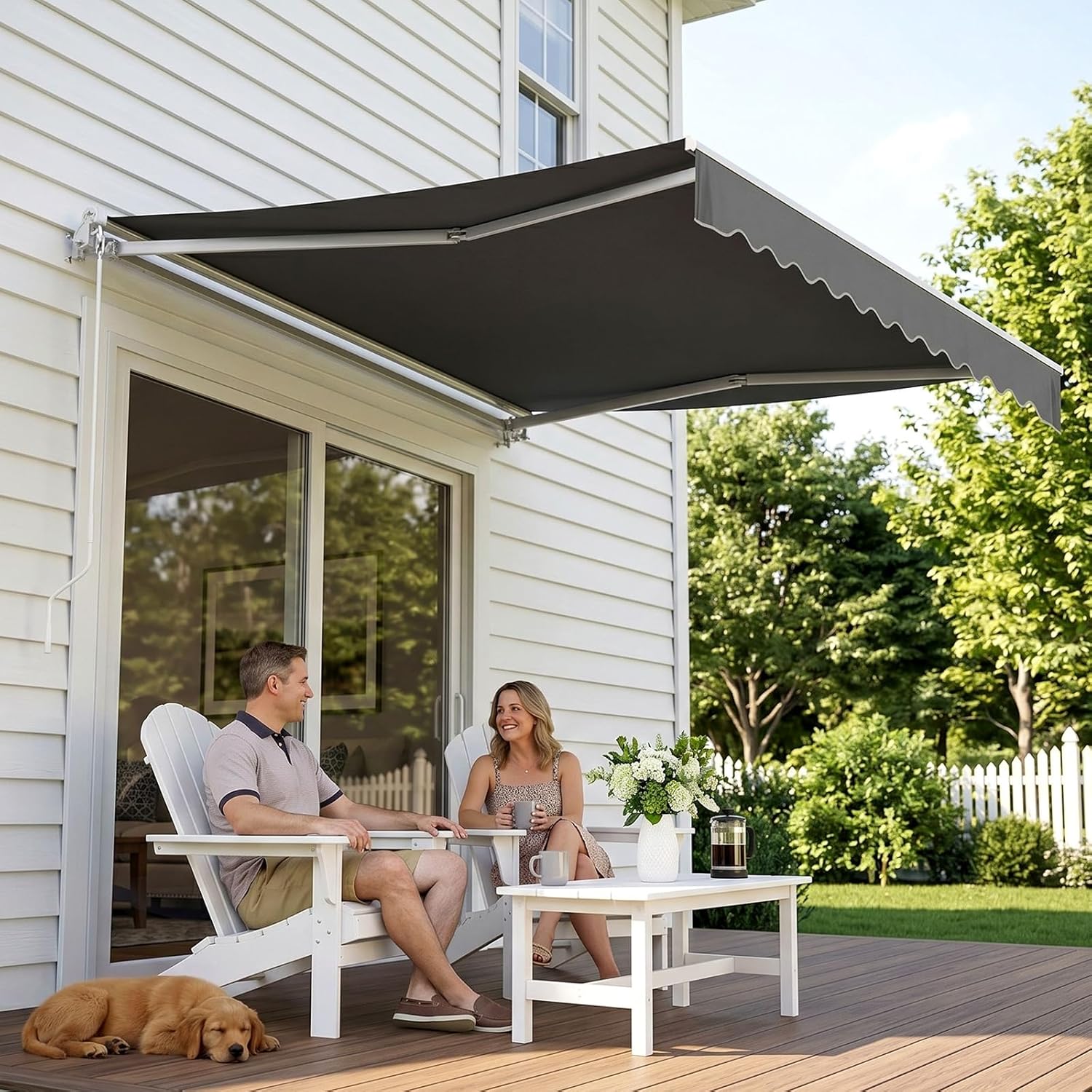 Store Banne Manuel, 300 x 250 cm, Auvent Rétractable à Bras Repliable, Store Articulé, avec Support Mural, Manivelle, Imperméable, Aluminium/Polyester, pour Balcon, Resto, Café, Anthracite 300x250 cm Anthracite