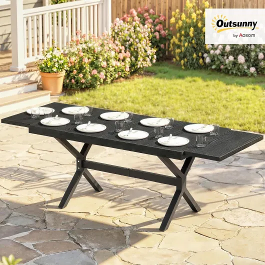 Table de Jardin Extensible Aluminium Effet Bois 154-214 cm Table de Repas Extérieure pour 8-10 Personnes avec Pieds Réglables et Structure en X Robuste pour Jardin et Terrasse Gris Anthracite